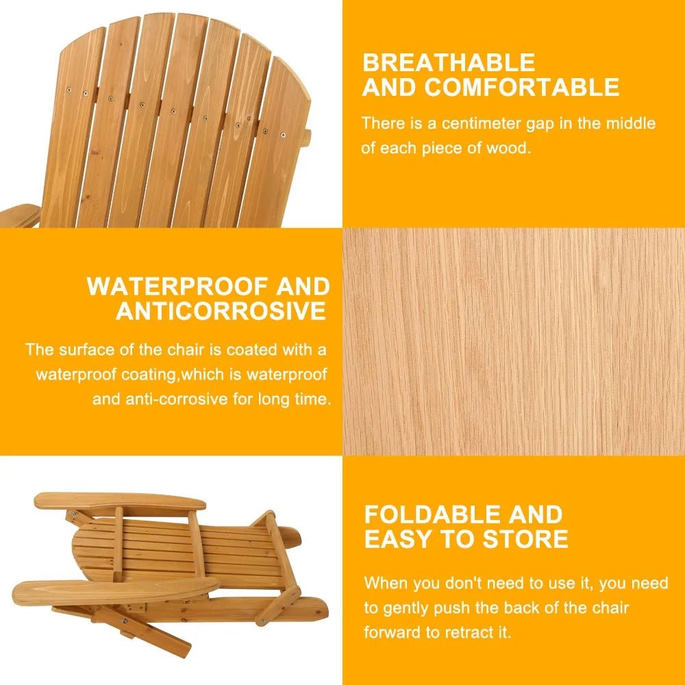 Set of 2 Adirondack Outdoor Patio Deck Wood Lounge Chair Folding Patio Furniture - PrimeNest