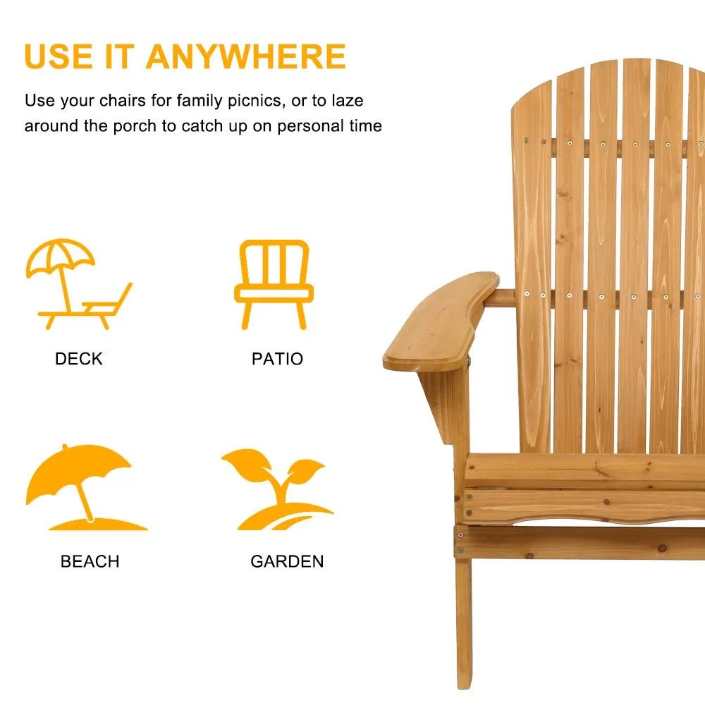 Set of 2 Adirondack Outdoor Patio Deck Wood Lounge Chair Folding Patio Furniture - PrimeNest