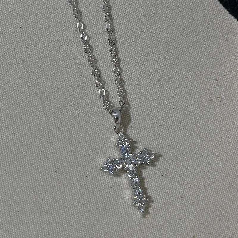 Shiny Crystal Zircon Cross Pendant Necklace for Women Girls Punk Silver Color Thin Chain Necklace Party Jewelry Birthday Gift - PrimeNest