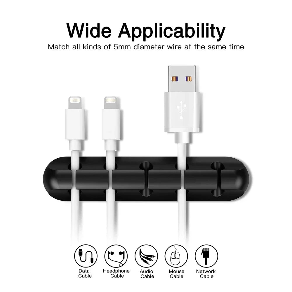 Silicone USB Cable Organizer USB Charging Cable Winder Desktop Tidy Management Clips Cable Holder For Mouse earphone Accessories - PrimeNest