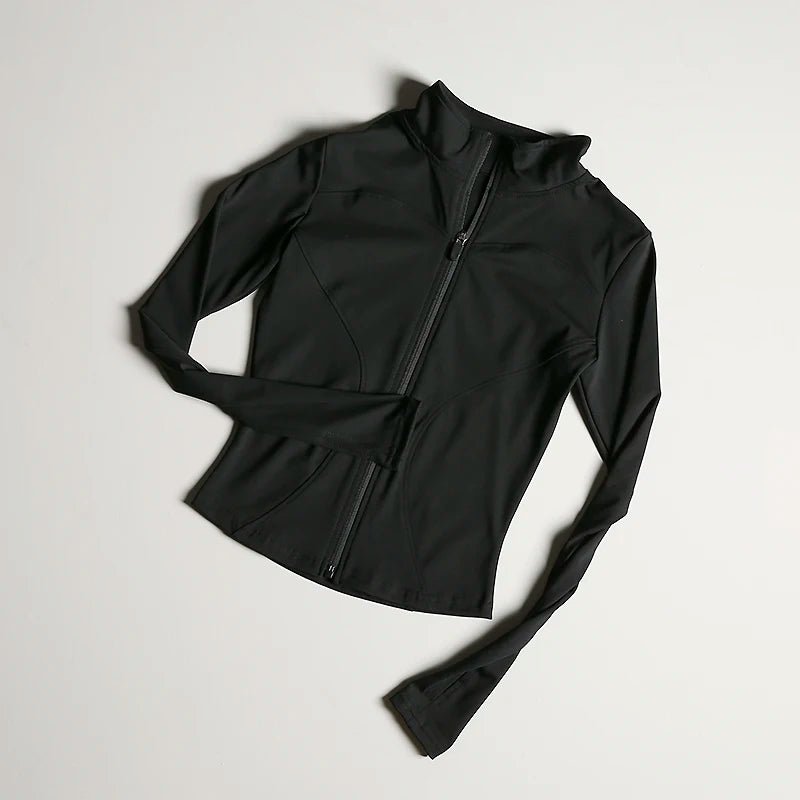 Slim Fit Sports Jacket Stand Collar Zipper Coat Sports Fitness Yoga Clothing Plus Velvet Jacket Slimming Quick-drying Top Suit - PrimeNest