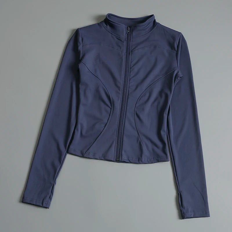 Slim Fit Sports Jacket Stand Collar Zipper Coat Sports Fitness Yoga Clothing Plus Velvet Jacket Slimming Quick-drying Top Suit - PrimeNest