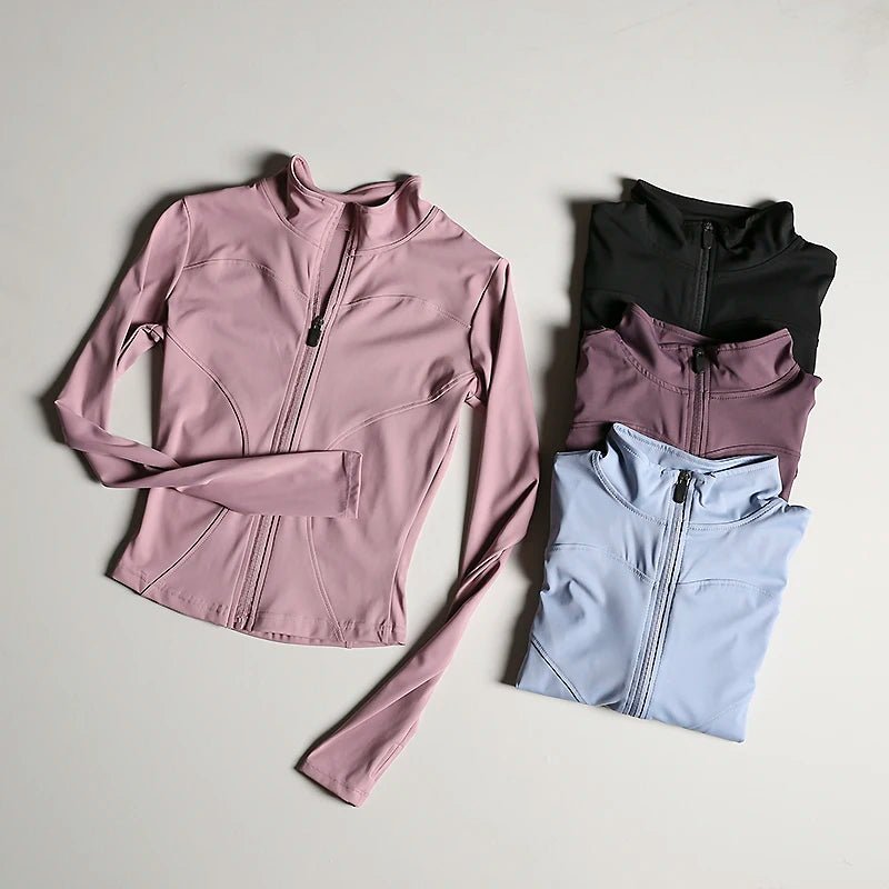 Slim Fit Sports Jacket Stand Collar Zipper Coat Sports Fitness Yoga Clothing Plus Velvet Jacket Slimming Quick-drying Top Suit - PrimeNest