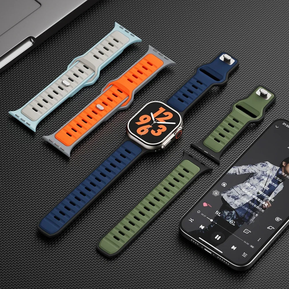 Sport Silicone Strap For Apple Watch ultra 2 49mm Band 45mm 44mm 42mm 46mm 44 mm correa bracelet iwatch Series 10 9 8 7 6 5 4 se - PrimeNest