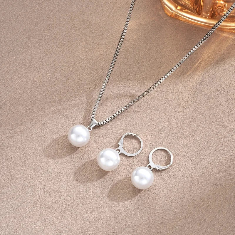 Stylish Pearl Jewelry Set for Women, Featuring Drop Earrings and Matching Necklace, Simple Elegant Everyday Wear and Party Acces - PrimeNest