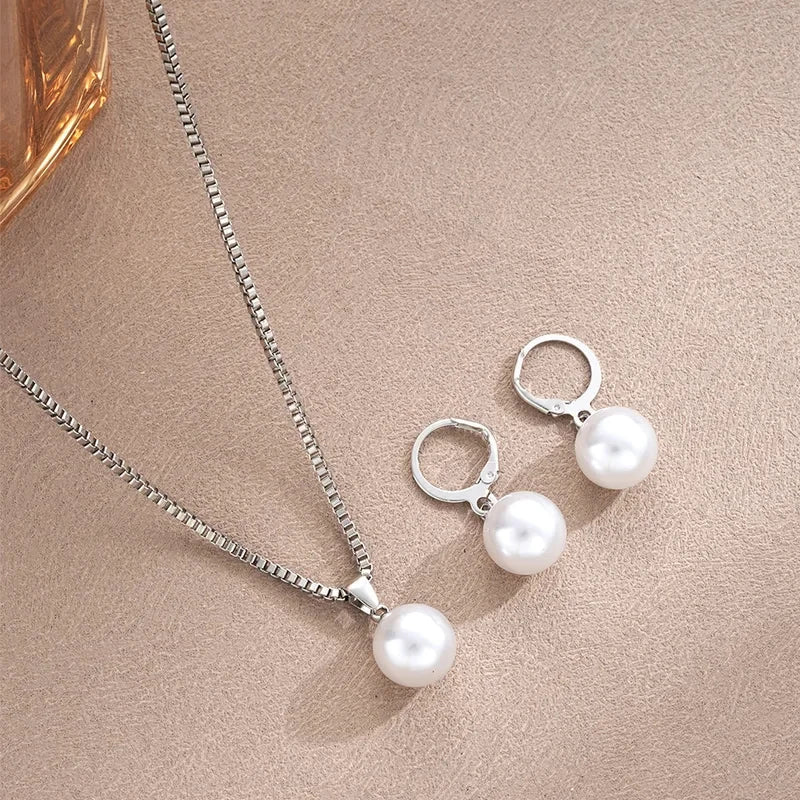 Stylish Pearl Jewelry Set for Women, Featuring Drop Earrings and Matching Necklace, Simple Elegant Everyday Wear and Party Acces - PrimeNest
