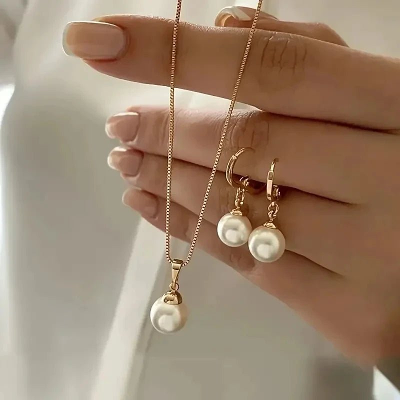Stylish Pearl Jewelry Set for Women, Featuring Drop Earrings and Matching Necklace, Simple Elegant Everyday Wear and Party Acces - PrimeNest