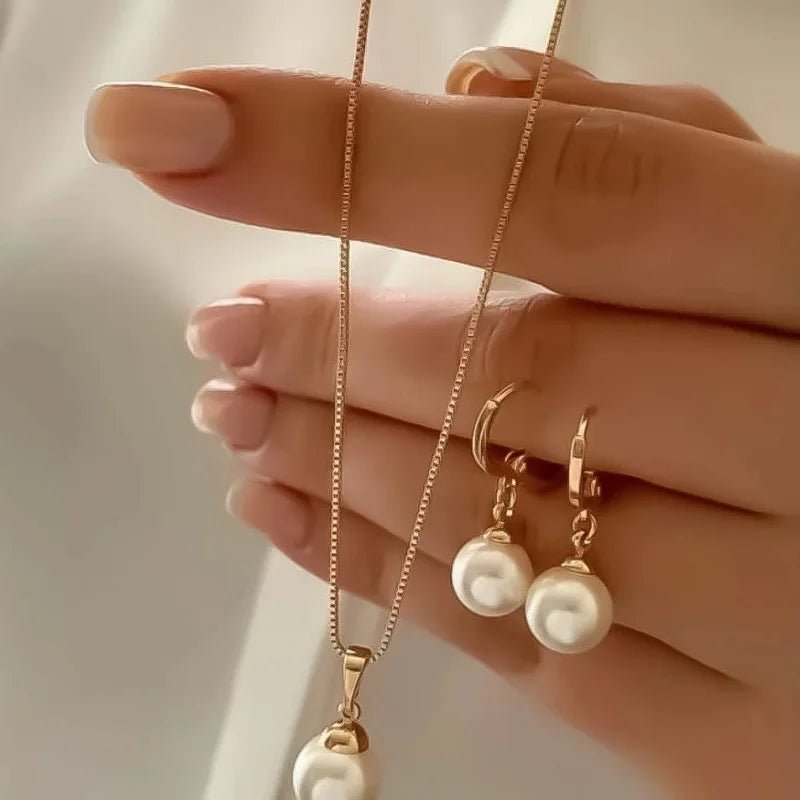 Stylish Pearl Jewelry Set for Women, Featuring Drop Earrings and Matching Necklace, Simple Elegant Everyday Wear and Party Acces - PrimeNest