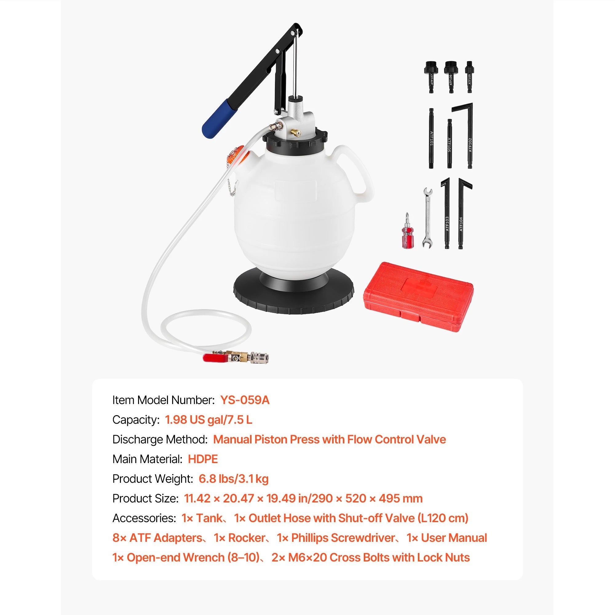 SucceBuy 7.5L Transmission Fluid Pump Manual Fluid Transfer Filler with 8 ATF Adapters & 47 in Outlet Horse for Oil Replacement - PrimeNest