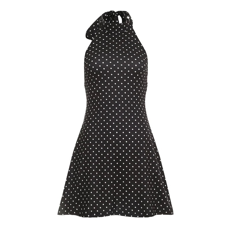 SUCHCUTE Sexy Polka Dot Print Halter Dress For Women Elegant Party Slim Backless Sleeveless Mini Dress Summer Vacation Outfits - PrimeNest