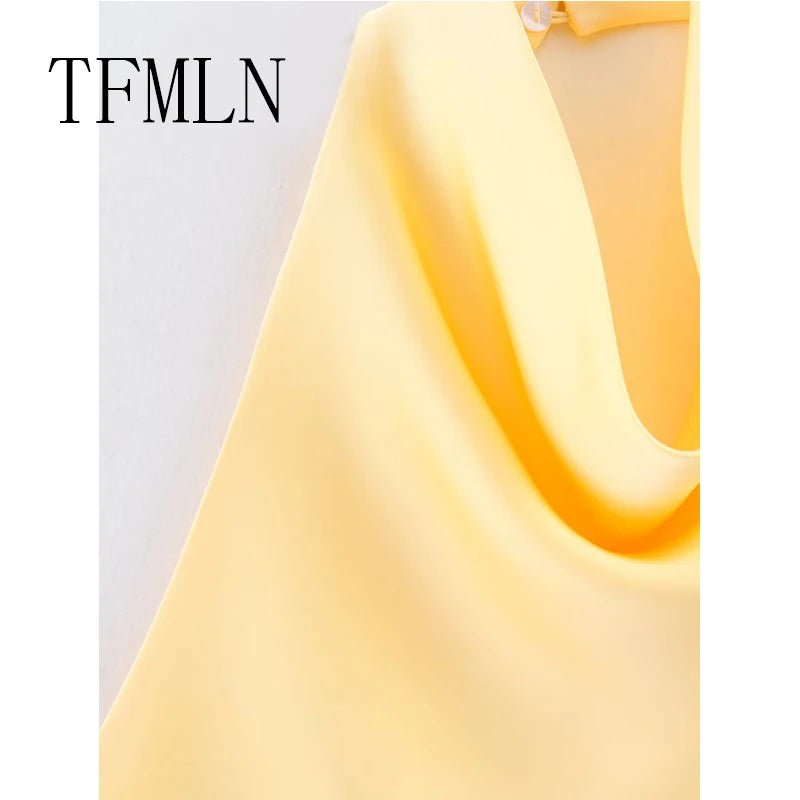 TFMLN 2025 Women Sexy Halter Top Spring Summer Sexy Backless High Street Waistcoat Female Fashion Solid Elegant Halter Neck Tops - PrimeNest