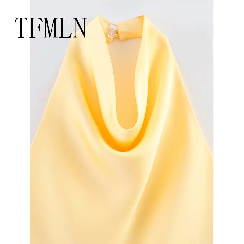 TFMLN 2025 Women Sexy Halter Top Spring Summer Sexy Backless High Street Waistcoat Female Fashion Solid Elegant Halter Neck Tops - PrimeNest
