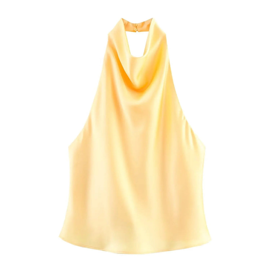 TFMLN 2025 Women Sexy Halter Top Spring Summer Sexy Backless High Street Waistcoat Female Fashion Solid Elegant Halter Neck Tops - PrimeNest