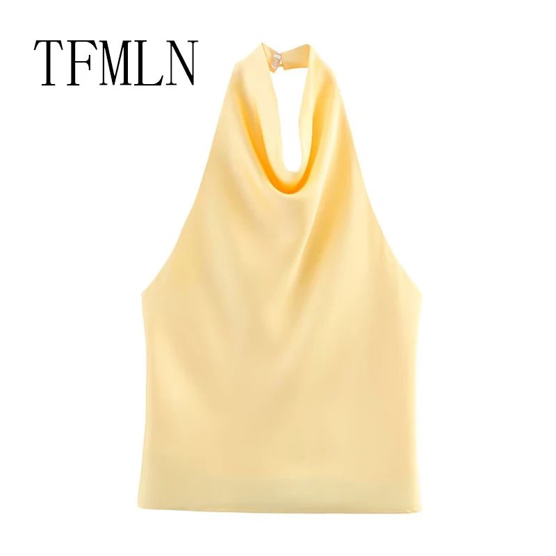 TFMLN 2025 Women Sexy Halter Top Spring Summer Sexy Backless High Street Waistcoat Female Fashion Solid Elegant Halter Neck Tops - PrimeNest