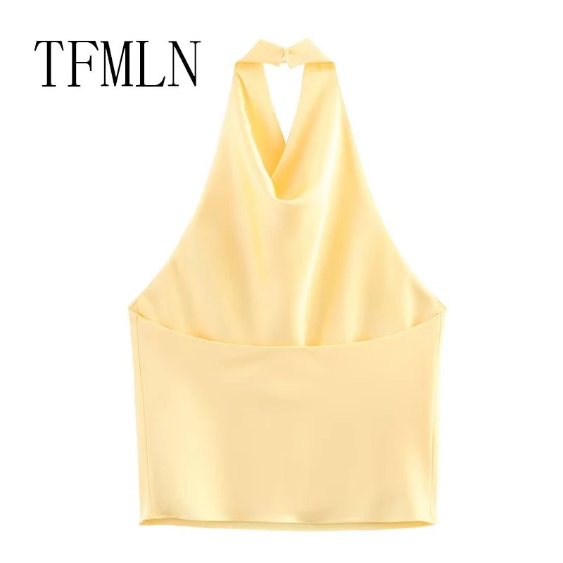 TFMLN 2025 Women Sexy Halter Top Spring Summer Sexy Backless High Street Waistcoat Female Fashion Solid Elegant Halter Neck Tops - PrimeNest
