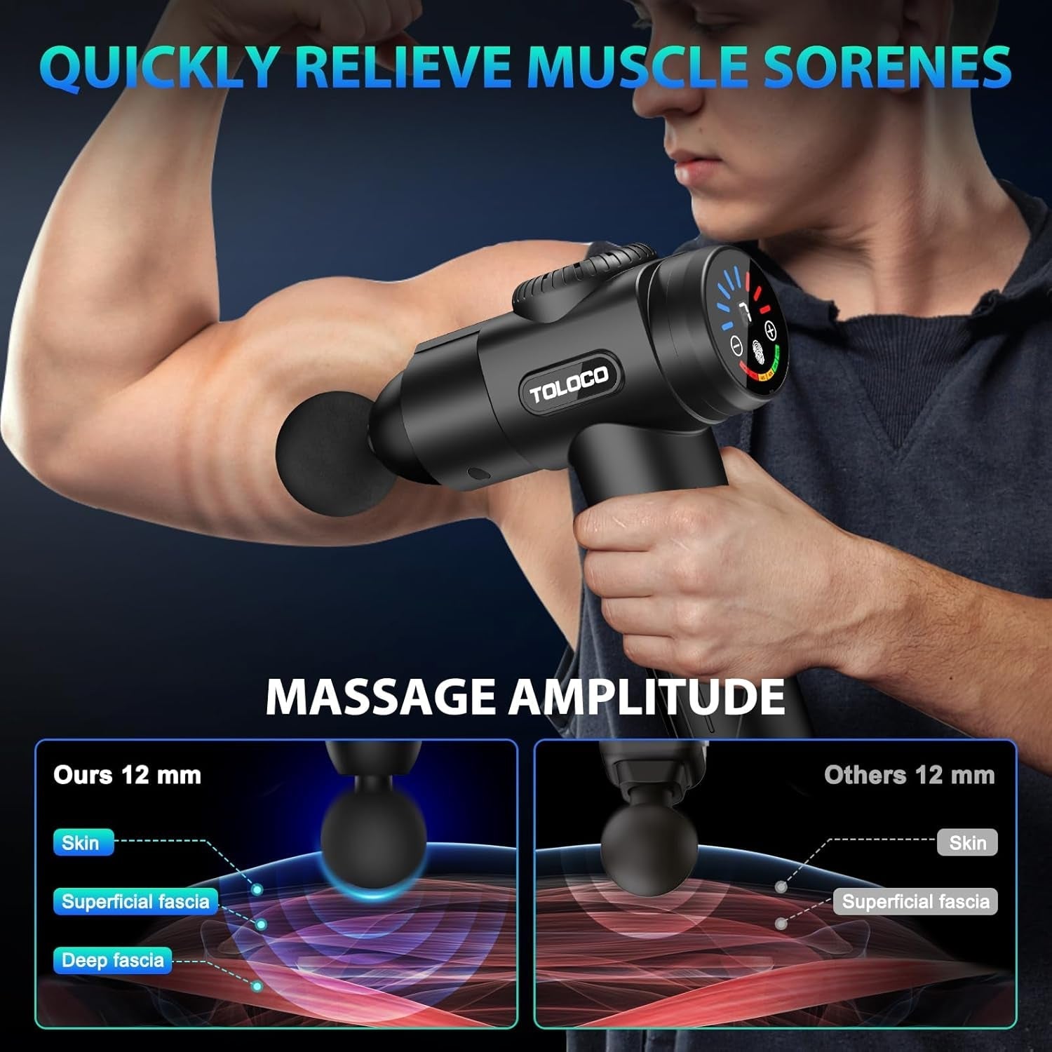 TOLOCO Massage Gun, Deep Tissue Back Massage for Athletes for Pain Relief, Percussion Massager with 10 Massages Heads & Silent Brushless Motor, Valentines Day Gifts for Him Her, Black - PrimeNest
