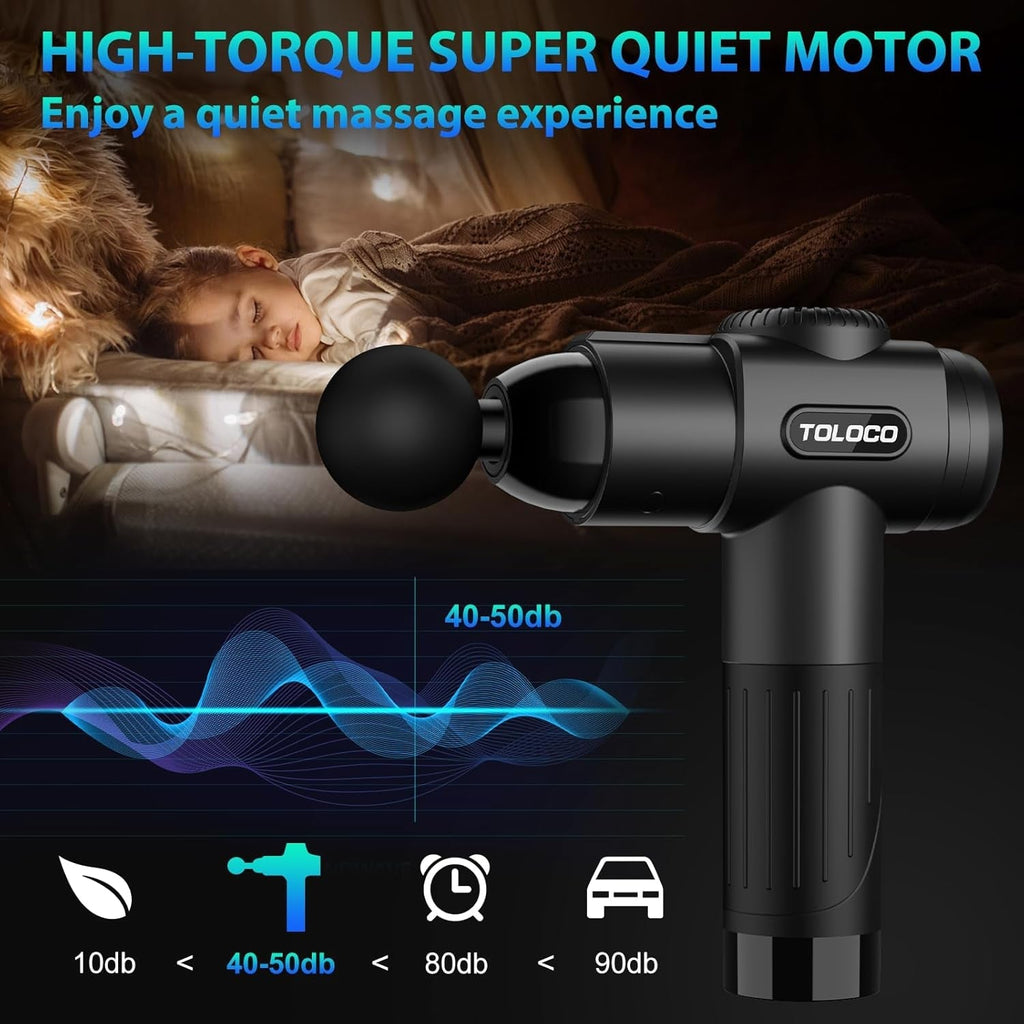 TOLOCO Massage Gun, Deep Tissue Back Massage for Athletes for Pain Relief, Percussion Massager with 10 Massages Heads & Silent Brushless Motor, Valentines Day Gifts for Him Her, Black - PrimeNest