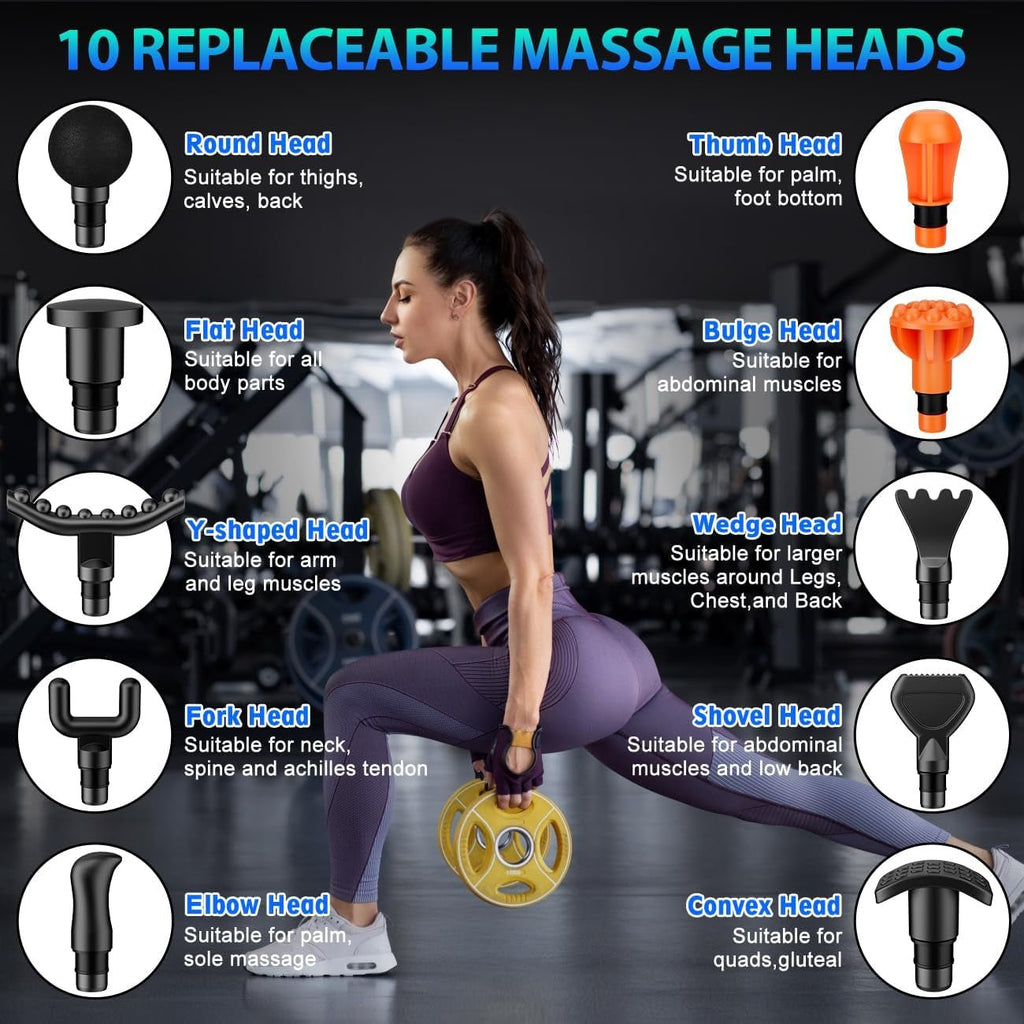 TOLOCO Massage Gun, Deep Tissue Back Massage for Athletes for Pain Relief, Percussion Massager with 10 Massages Heads & Silent Brushless Motor, Valentines Day Gifts for Him Her, Black - PrimeNest