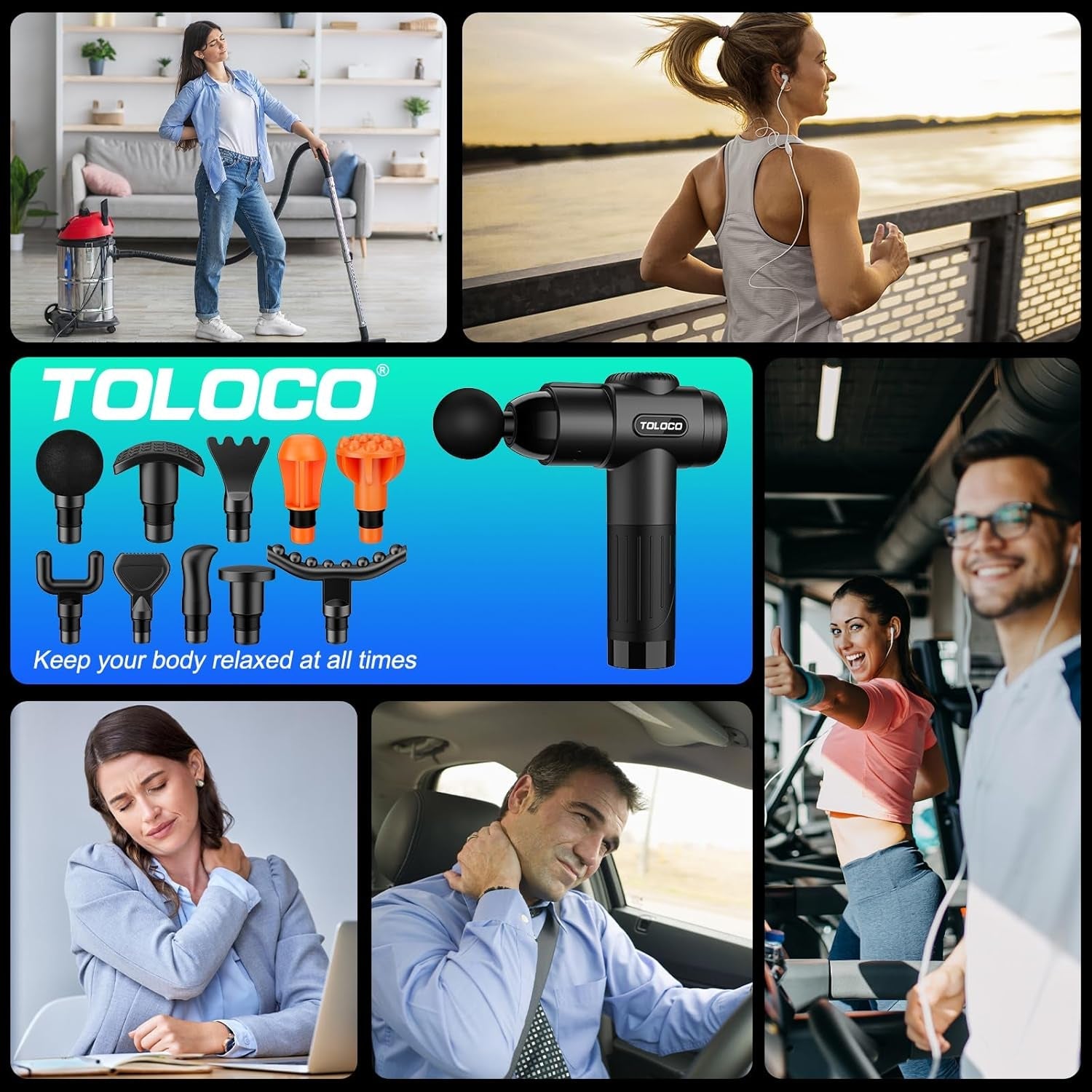 TOLOCO Massage Gun, Deep Tissue Back Massage for Athletes for Pain Relief, Percussion Massager with 10 Massages Heads & Silent Brushless Motor, Valentines Day Gifts for Him Her, Black - PrimeNest