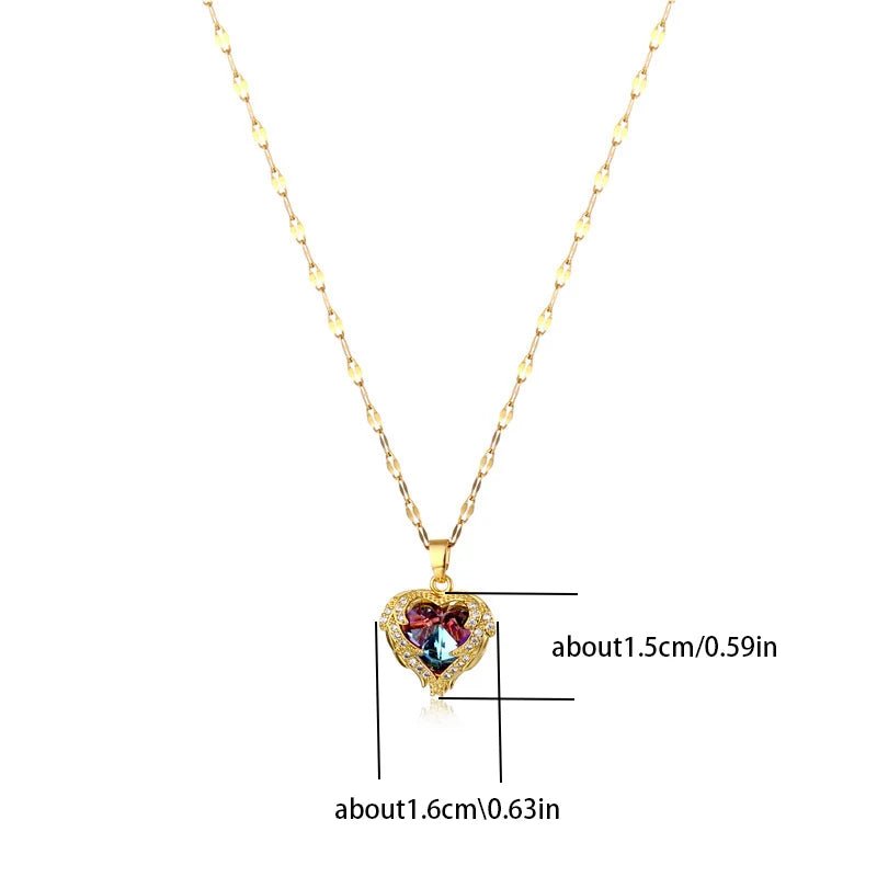 Top Luxury Colorful Crystal Ocean Heart Pendant Necklace For Women Trendy 316L Stainless Steel Jewelry Female Wedding Neck Chain - PrimeNest
