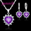 Top Sale Wding Engagement Anniversary Gift Jewelry Sets 925 Silver Color Stamped Heart Pendant Hoop Earrings for Women Girls - PrimeNest