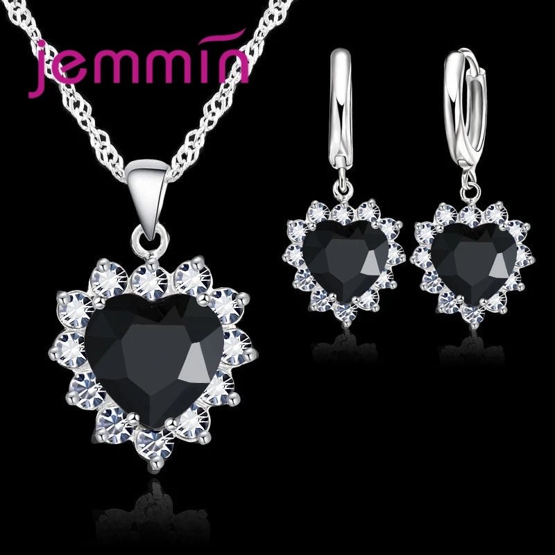 Top Sale Wding Engagement Anniversary Gift Jewelry Sets 925 Silver Color Stamped Heart Pendant Hoop Earrings for Women Girls - PrimeNest
