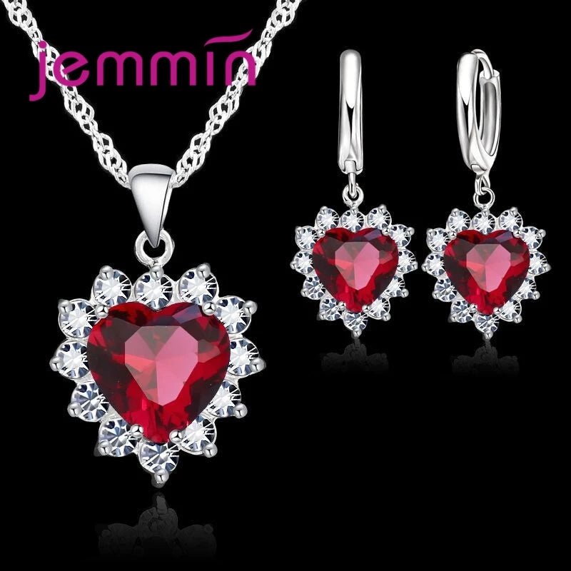 Top Sale Wding Engagement Anniversary Gift Jewelry Sets 925 Silver Color Stamped Heart Pendant Hoop Earrings for Women Girls - PrimeNest