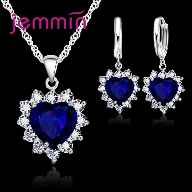 Top Sale Wding Engagement Anniversary Gift Jewelry Sets 925 Silver Color Stamped Heart Pendant Hoop Earrings for Women Girls - PrimeNest