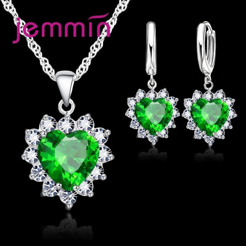 Top Sale Wding Engagement Anniversary Gift Jewelry Sets 925 Silver Color Stamped Heart Pendant Hoop Earrings for Women Girls - PrimeNest