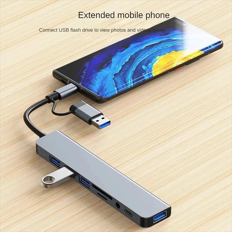 USB C Hub USB Splitter 8 in 1 USB Extender with 4 USB Port 1 USBC Port TF/SD Card Reader Audio Output Compatible for MacBook - PrimeNest