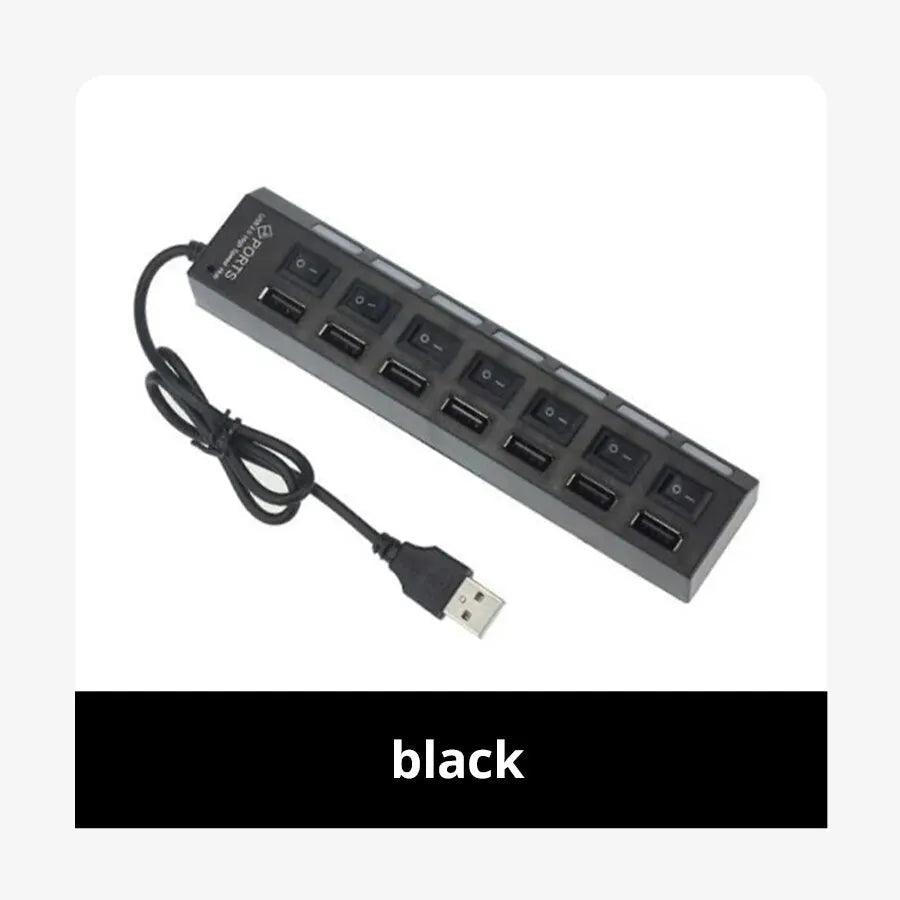 USB Hub 7 Port Multi USB Splitter Power Adapter Multiple Expander With On Off Switch For PC Laptop MacBook Accessories - PrimeNest