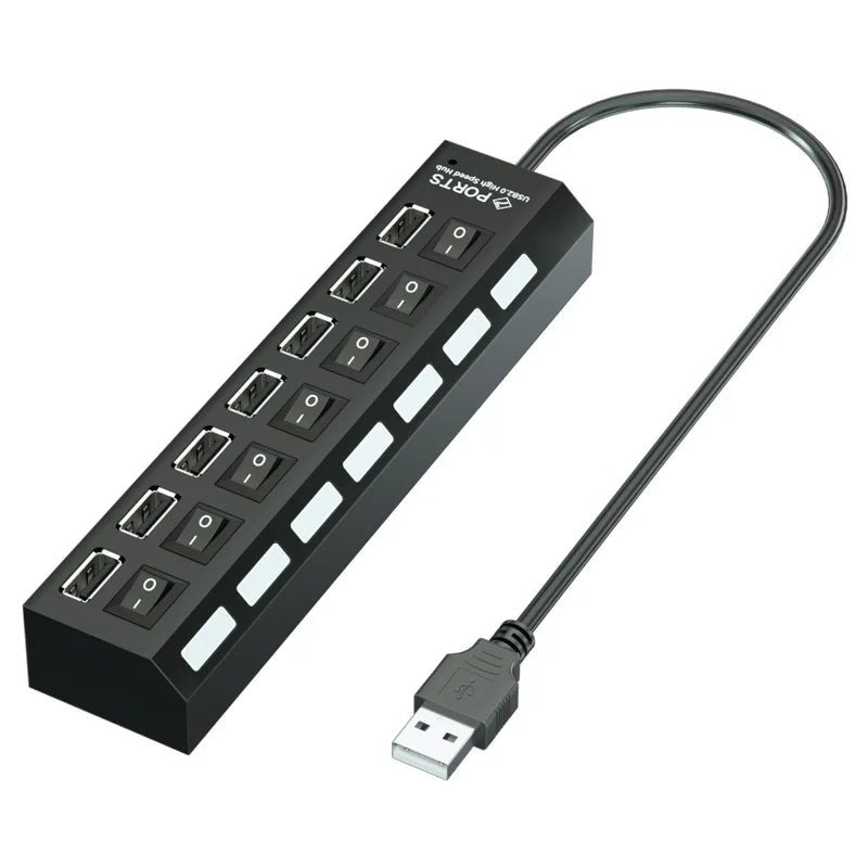 USB Hub 7 Port Multi USB Splitter Power Adapter Multiple Expander With On Off Switch For PC Laptop MacBook Accessories - PrimeNest
