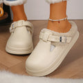 Waterproof Eva Furry Mules Slippers Women 2025 Winter Metal Buckle Warm Plush Slippers Soft Thick Bottom Non Slip Indoor Slides - PrimeNest