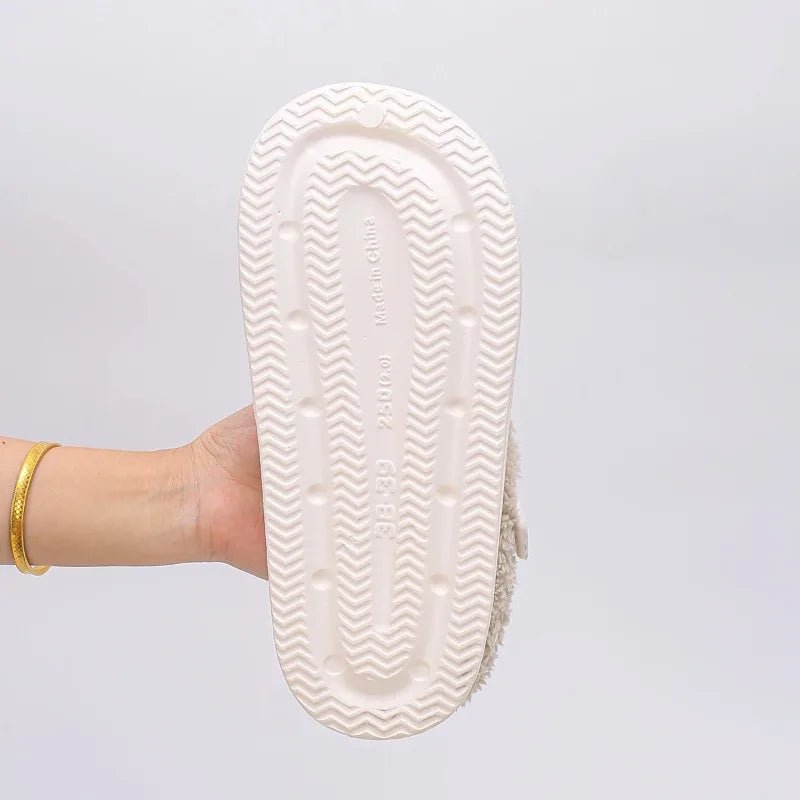 Waterproof Eva Furry Mules Slippers Women 2025 Winter Metal Buckle Warm Plush Slippers Soft Thick Bottom Non Slip Indoor Slides - PrimeNest