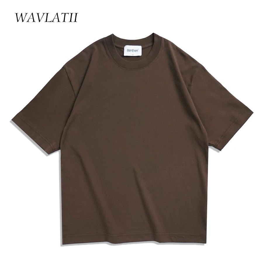WAVLATII Oversized Summer T shirts for Women Men Brown Casual Female Korean Streetwear Tees Unisex Basic Solid Young Cool Tops - PrimeNest