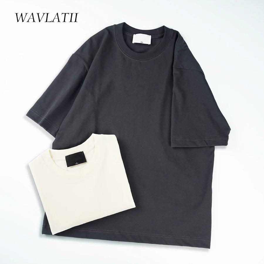 WAVLATII Oversized Summer T shirts for Women Men Brown Casual Female Korean Streetwear Tees Unisex Basic Solid Young Cool Tops - PrimeNest