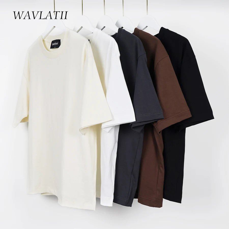 WAVLATII Oversized Summer T shirts for Women Men Brown Casual Female Korean Streetwear Tees Unisex Basic Solid Young Cool Tops - PrimeNest