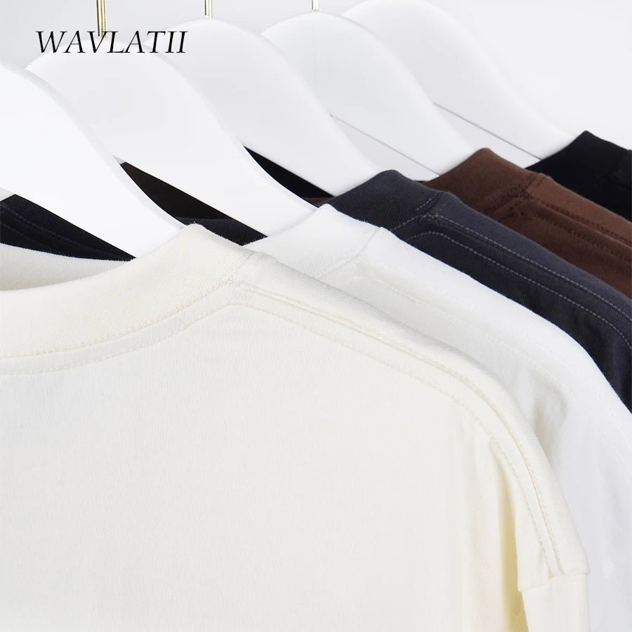 WAVLATII Oversized Summer T shirts for Women Men Brown Casual Female Korean Streetwear Tees Unisex Basic Solid Young Cool Tops - PrimeNest