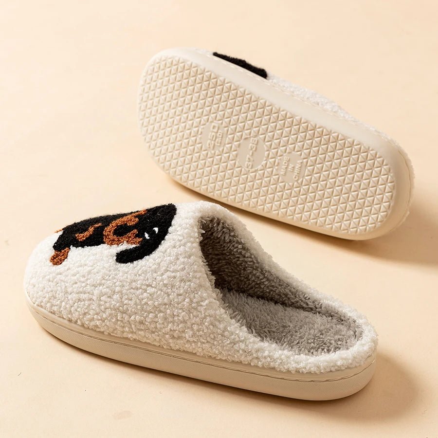 Winter Women's Slippers Cute and Interesting Cartoon Little Black Dog Indoor Warm Comfort Home Bedroom Soft Causal Plush Shoes - PrimeNest