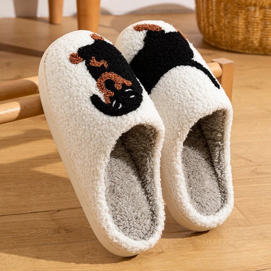 Winter Women's Slippers Cute and Interesting Cartoon Little Black Dog Indoor Warm Comfort Home Bedroom Soft Causal Plush Shoes - PrimeNest