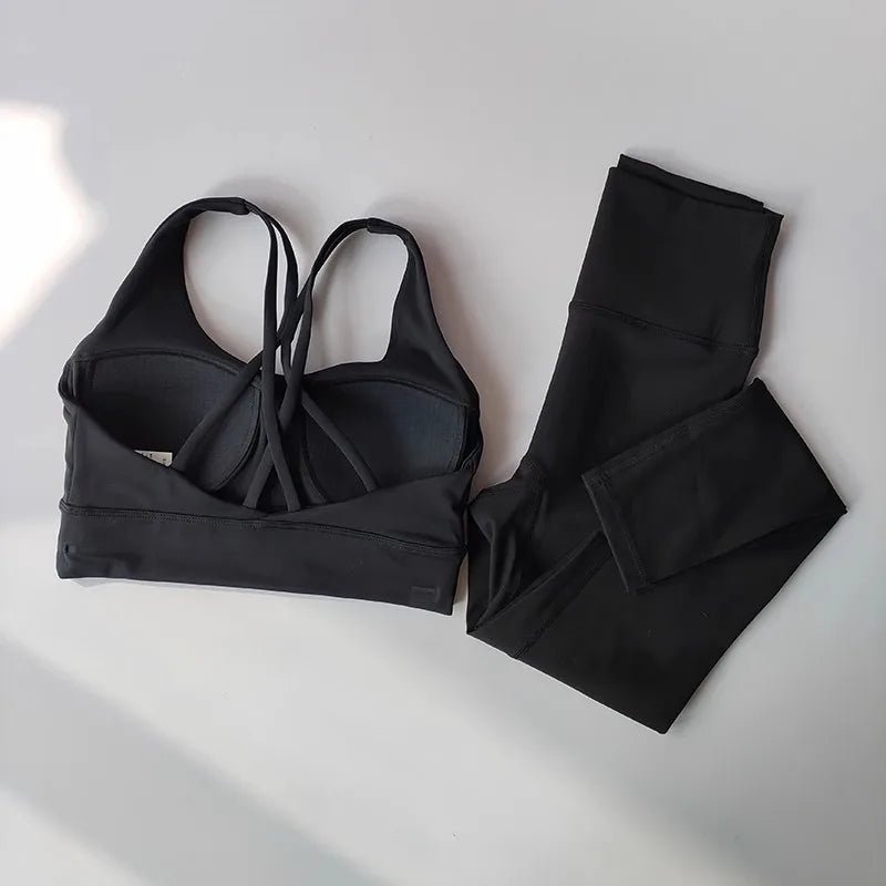Women Breathable Yoga Set 2pcs Sport Suit Gym wear Workout Clothes Gym Crop Top High Waist Legging Fitness Bra Set Sports Suits - PrimeNest