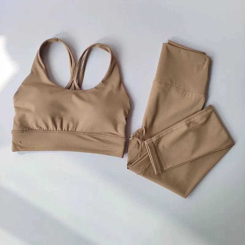 Women Breathable Yoga Set 2pcs Sport Suit Gym wear Workout Clothes Gym Crop Top High Waist Legging Fitness Bra Set Sports Suits - PrimeNest