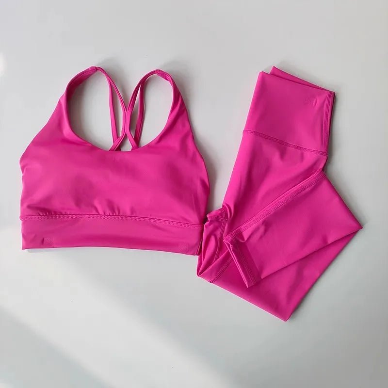 Women Breathable Yoga Set 2pcs Sport Suit Gym wear Workout Clothes Gym Crop Top High Waist Legging Fitness Bra Set Sports Suits - PrimeNest