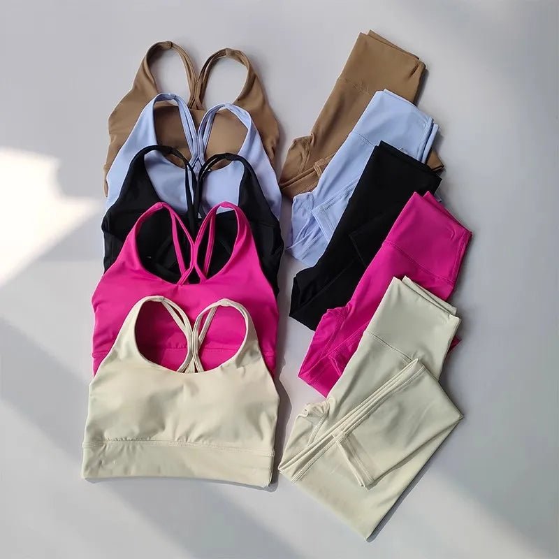 Women Breathable Yoga Set 2pcs Sport Suit Gym wear Workout Clothes Gym Crop Top High Waist Legging Fitness Bra Set Sports Suits - PrimeNest