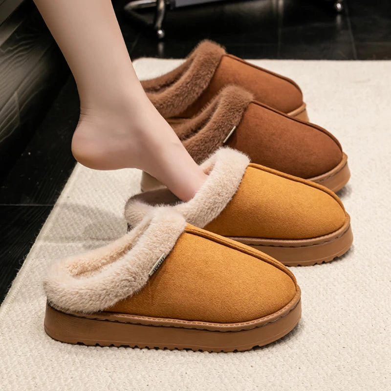 Women Fluffy Slippers for Autumn Winter Indoor EVA Thick Sole Anti-Slip Warm Unisex House Shoes - PrimeNest