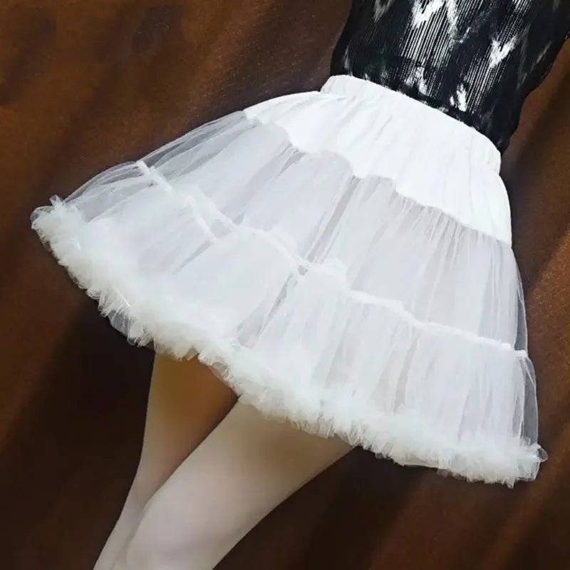 Women Girls Ruffled Short Petticoat Solid Fluffy Bubble Tutu Skirt Puffy Half Slip Prom Crinoline Underskirt No Hoop - PrimeNest