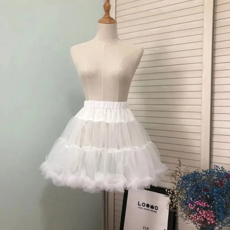 Women Girls Ruffled Short Petticoat Solid Fluffy Bubble Tutu Skirt Puffy Half Slip Prom Crinoline Underskirt No Hoop - PrimeNest