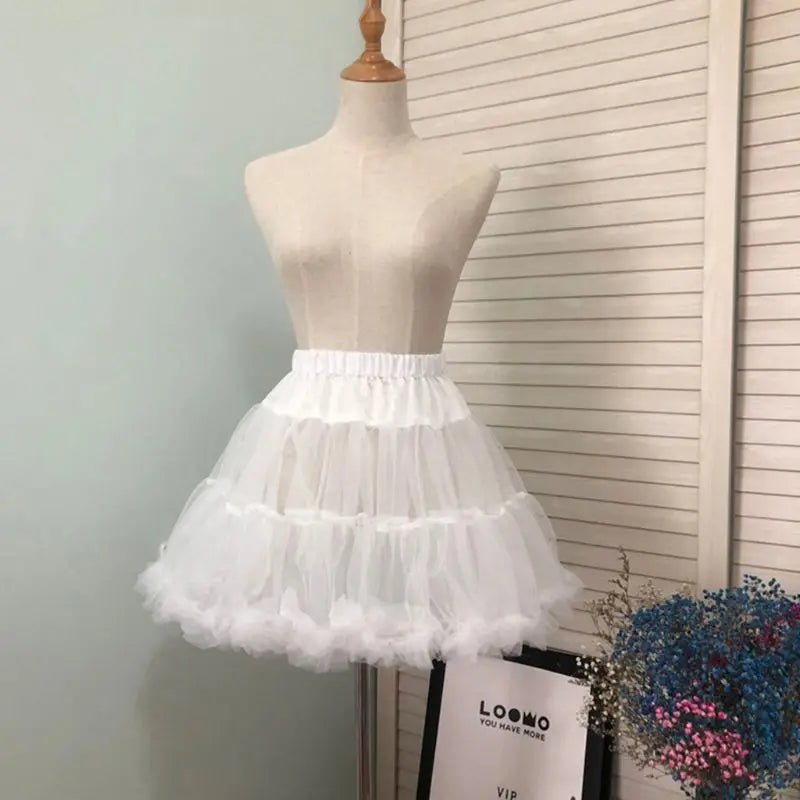 Women Girls Ruffled Short Petticoat Solid Fluffy Bubble Tutu Skirt Puffy Half Slip Prom Crinoline Underskirt No Hoop - PrimeNest
