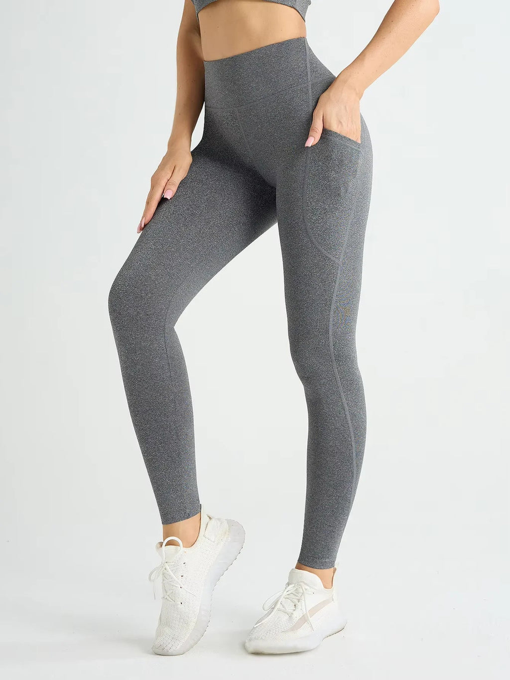Women High Waist Elastic Workout Yoga Leggings Tummy Control With Side Pockets Pants Seam Gym Fitness Sportswear Tights - PrimeNest