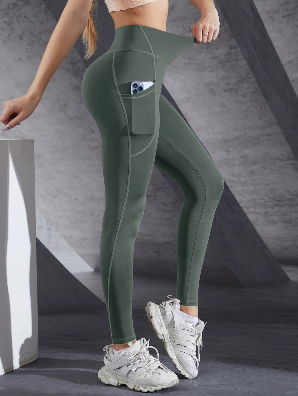 Women High Waist Elastic Workout Yoga Leggings Tummy Control With Side Pockets Pants Seam Gym Fitness Sportswear Tights - PrimeNest
